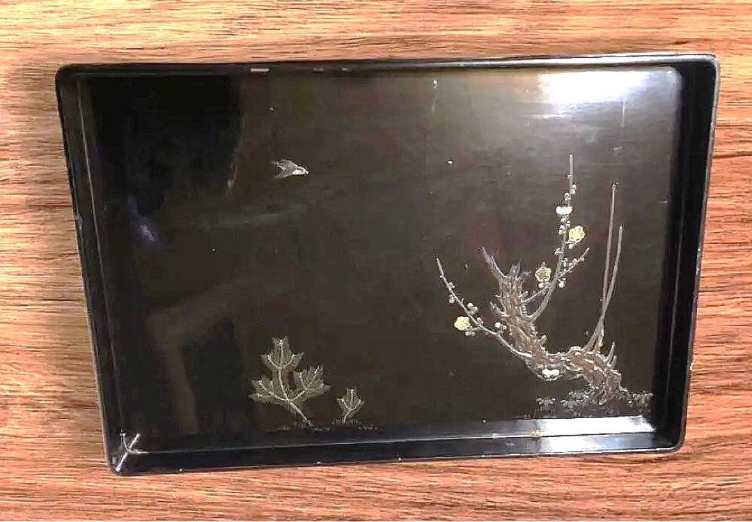 漆　蒔絵　お盆　アンティーク　梅と松