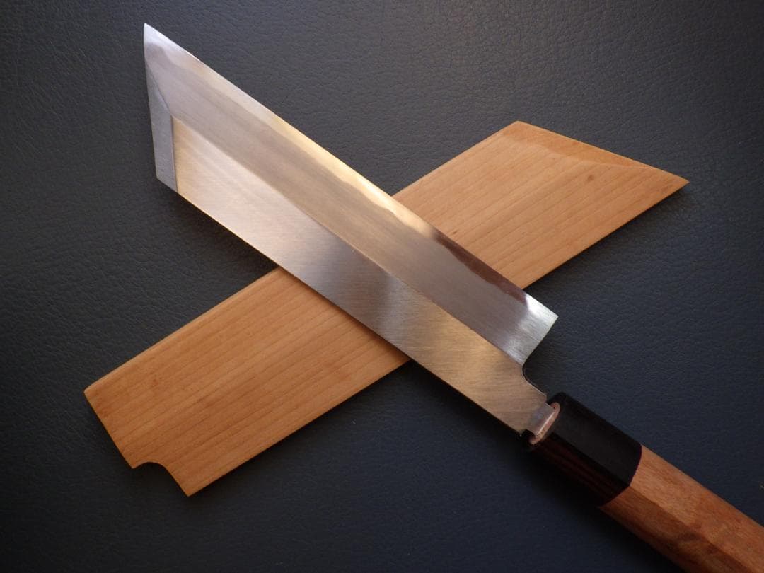 ゆ*ん様 ケンムキ包丁★白2鋼 185mmマチ 本鍛造・縞黒檀口輪柄★ 鞘付き