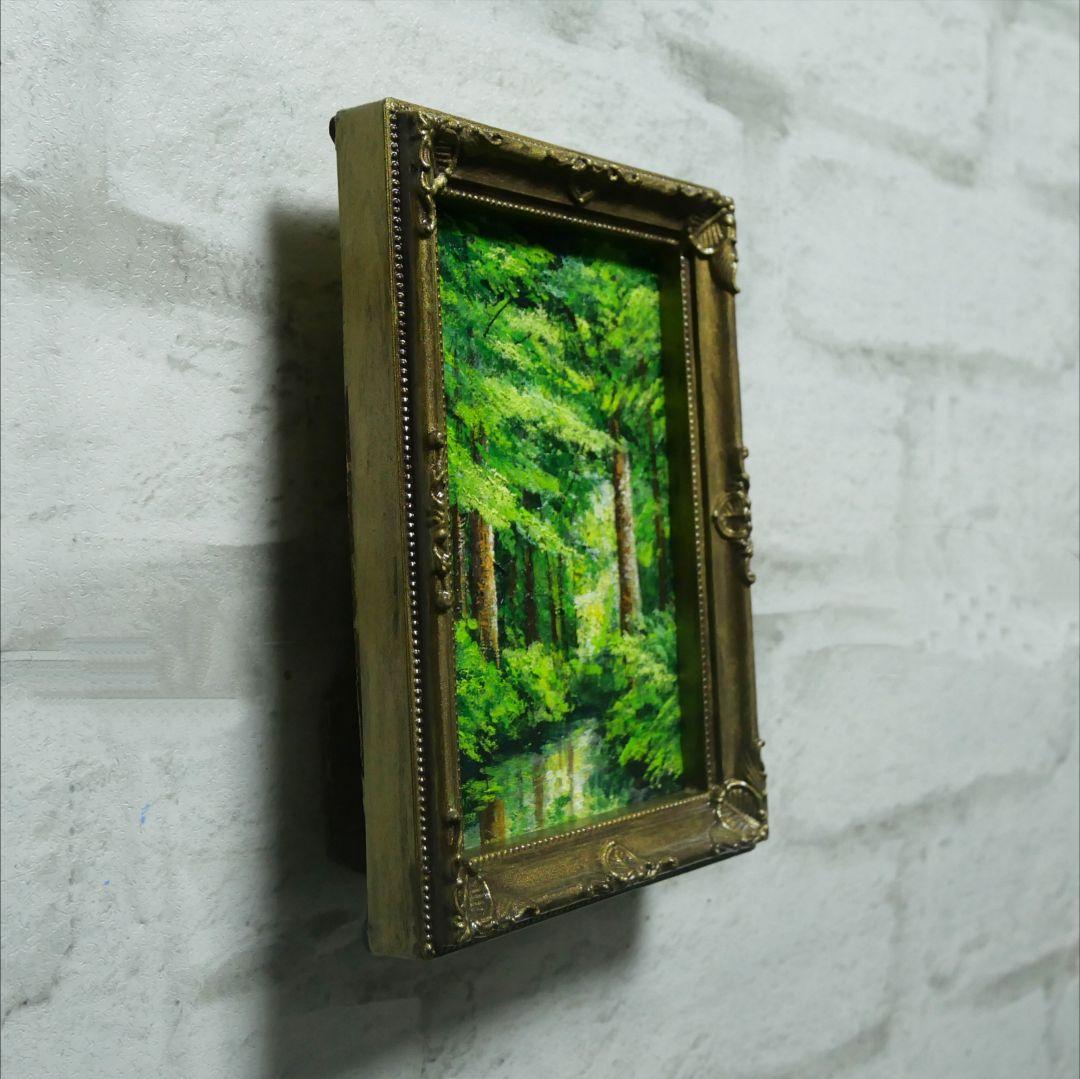 油絵 油彩 油彩画 絵 絵画 キャンバスパネル ミニ絵画【新緑の森】