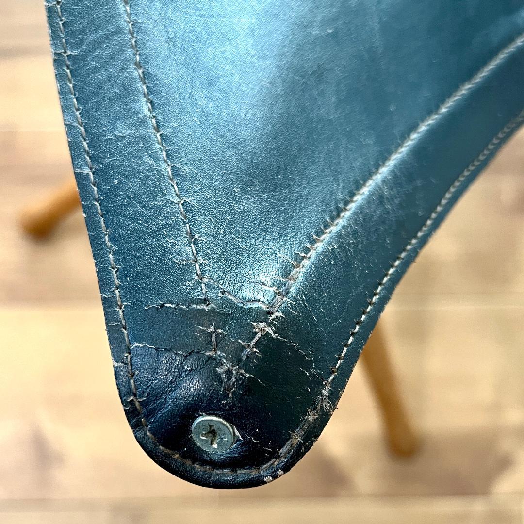 ハンティングチェア フランス製 ヴィンテージ レザースツール 折りたたみチェア