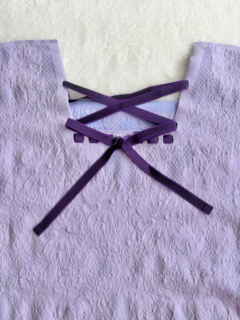 【新品】スクエアネック 後ろリボン 長袖 ノーソーイングニット チャコット