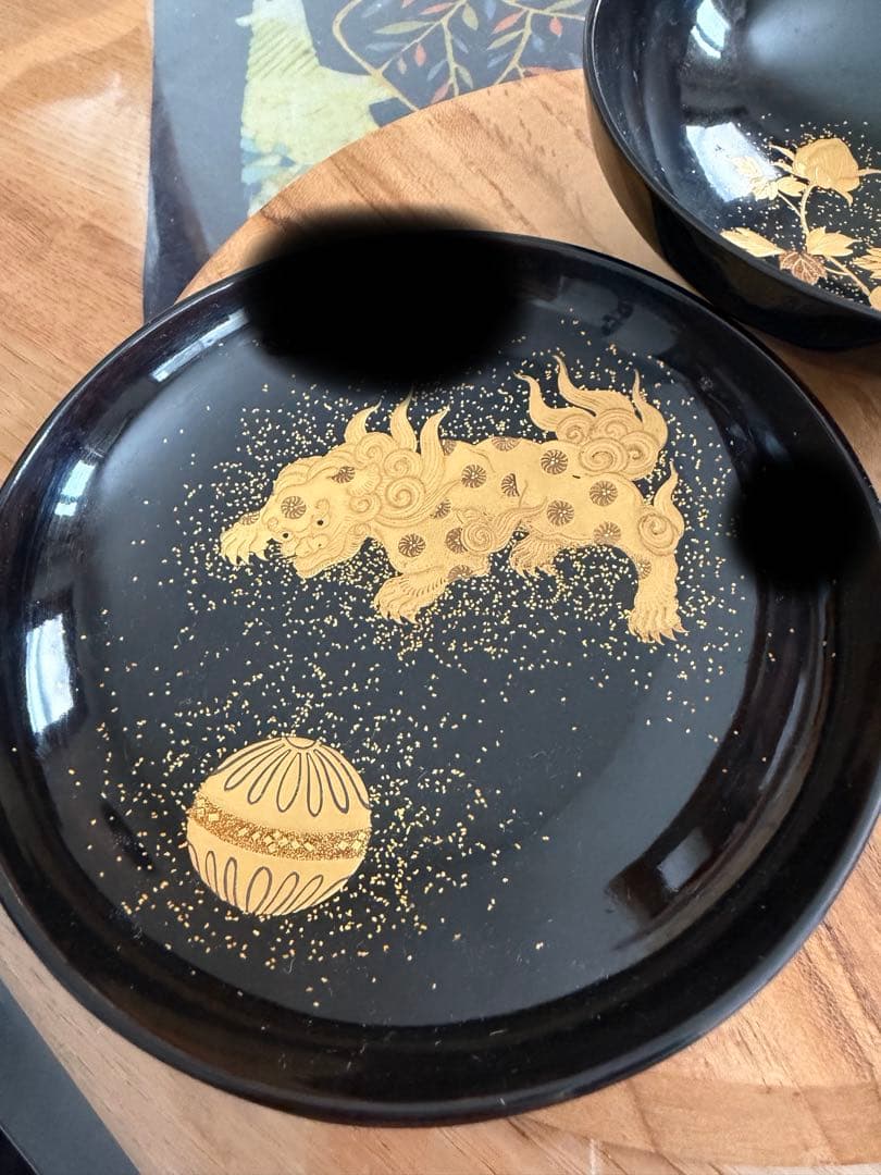 漆器 椀 金箔装飾 5点セット獅子と牡丹