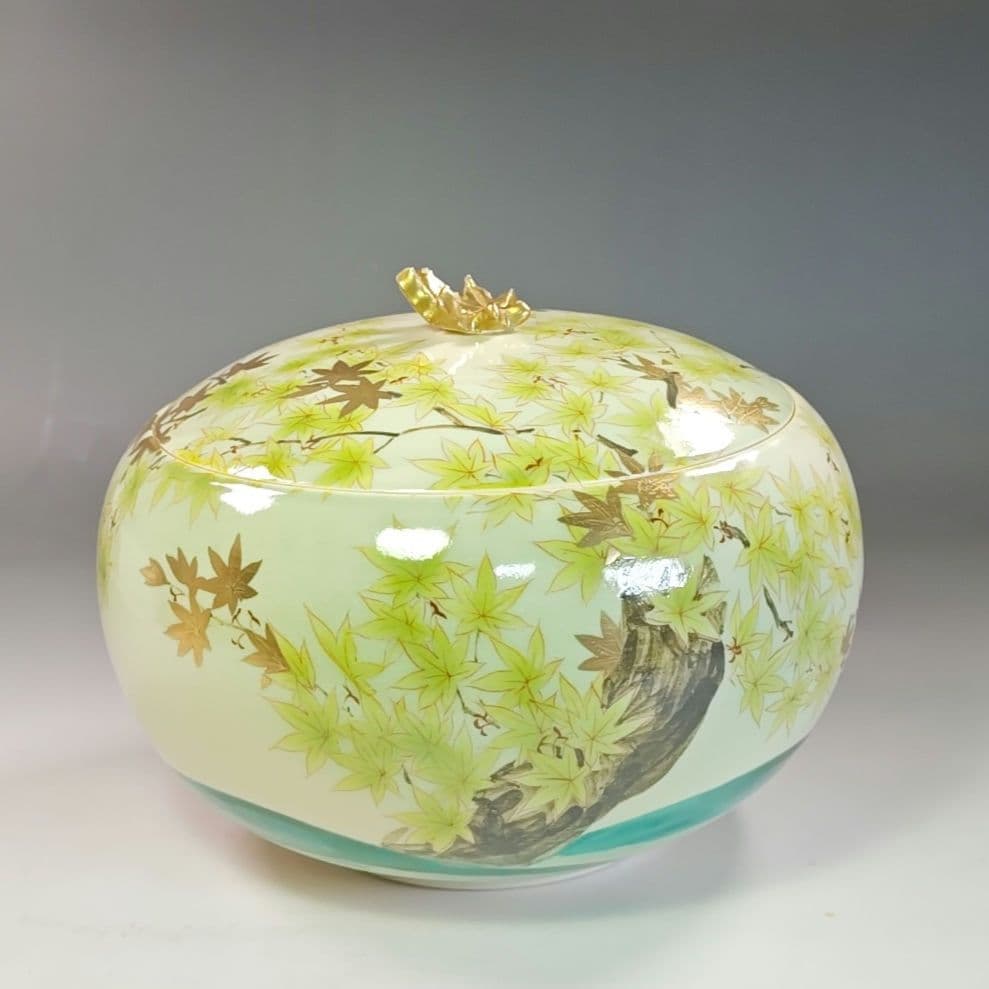 イ835 水指『平安　善昇造』『緑紅葉　水指　共箱』もみじ　茶道具