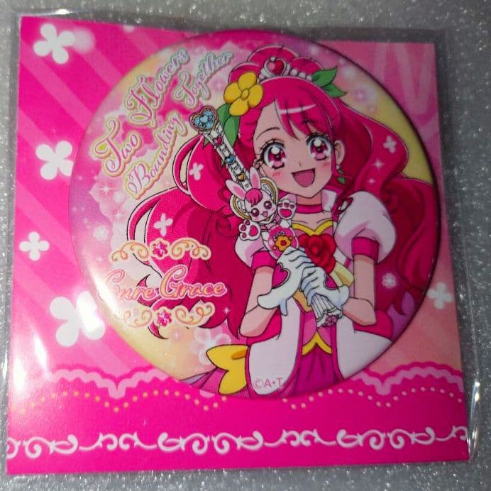 キュアグレース(花寺のどか)　プリキュア　プリティ袋缶バッジ2点+小皿