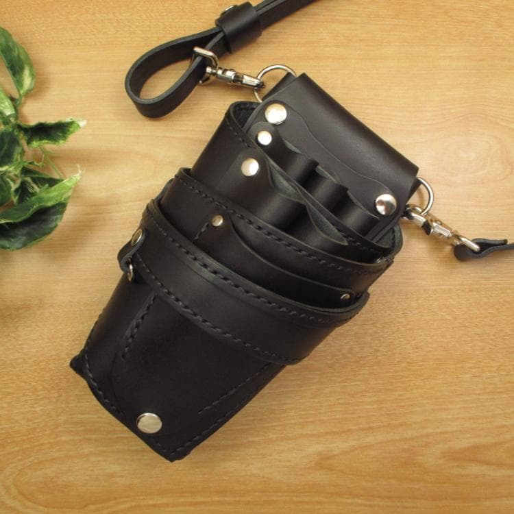 オールブラック　５丁差し　革ベルト付き　本革シザーケース　SCL-128/CKL