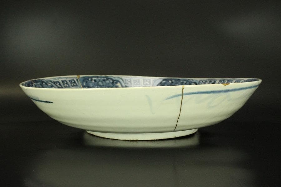 中国美術 呉須 青花 花鳥紋 大盤 φ42cm 明 時代箱(LC112)