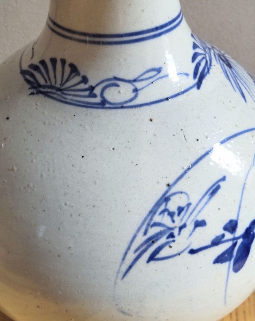 古い平清水焼　木製蓋付き　染付　大徳利