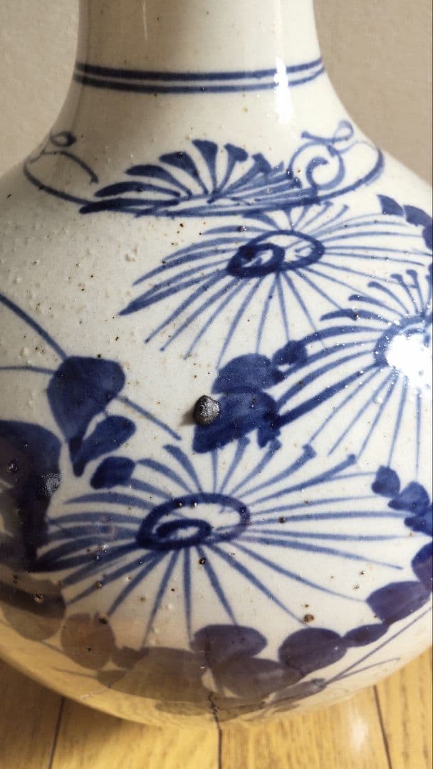 古い平清水焼　木製蓋付き　染付　大徳利