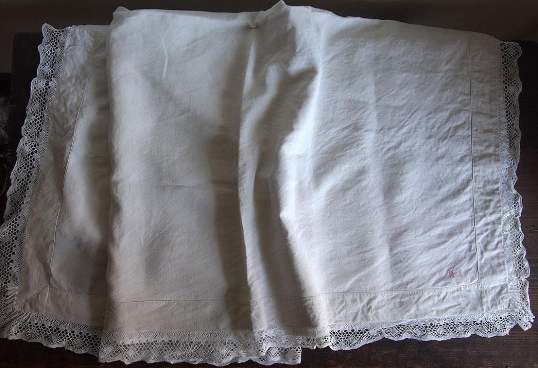 ニードルレースとクロス刺繍 シーツ ベッドリネンン ホワイトリネン/K167
