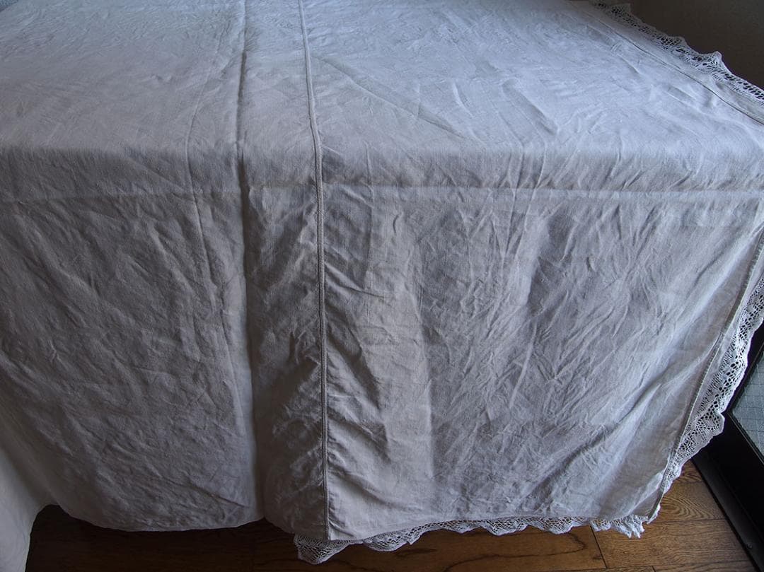 ニードルレースとクロス刺繍 シーツ ベッドリネンン ホワイトリネン/K167