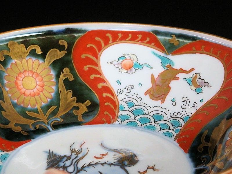 古伊万里　金襴手　波兎に花の図　膾皿　春寒鉢　５客　C961AS-BGd