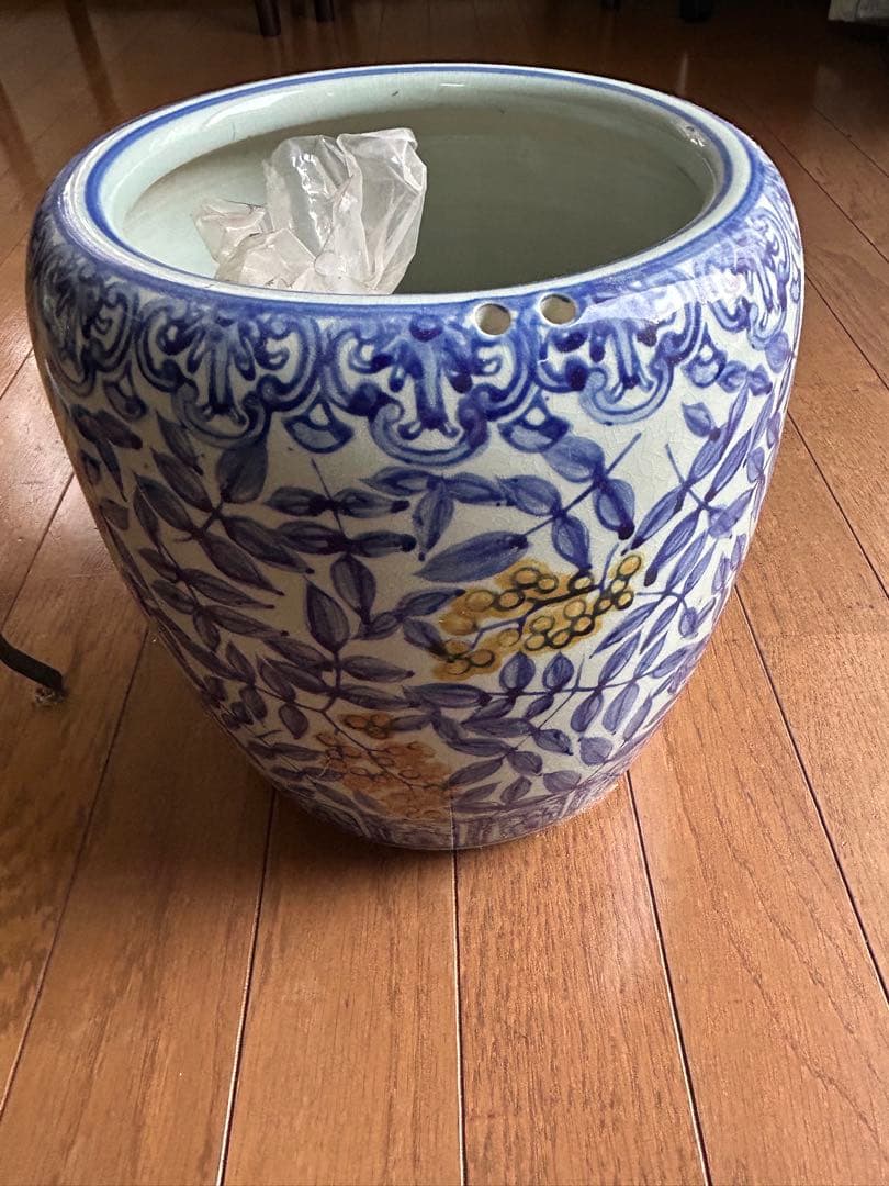 大型 染付火鉢 五徳 火箸 灰付き フルセット