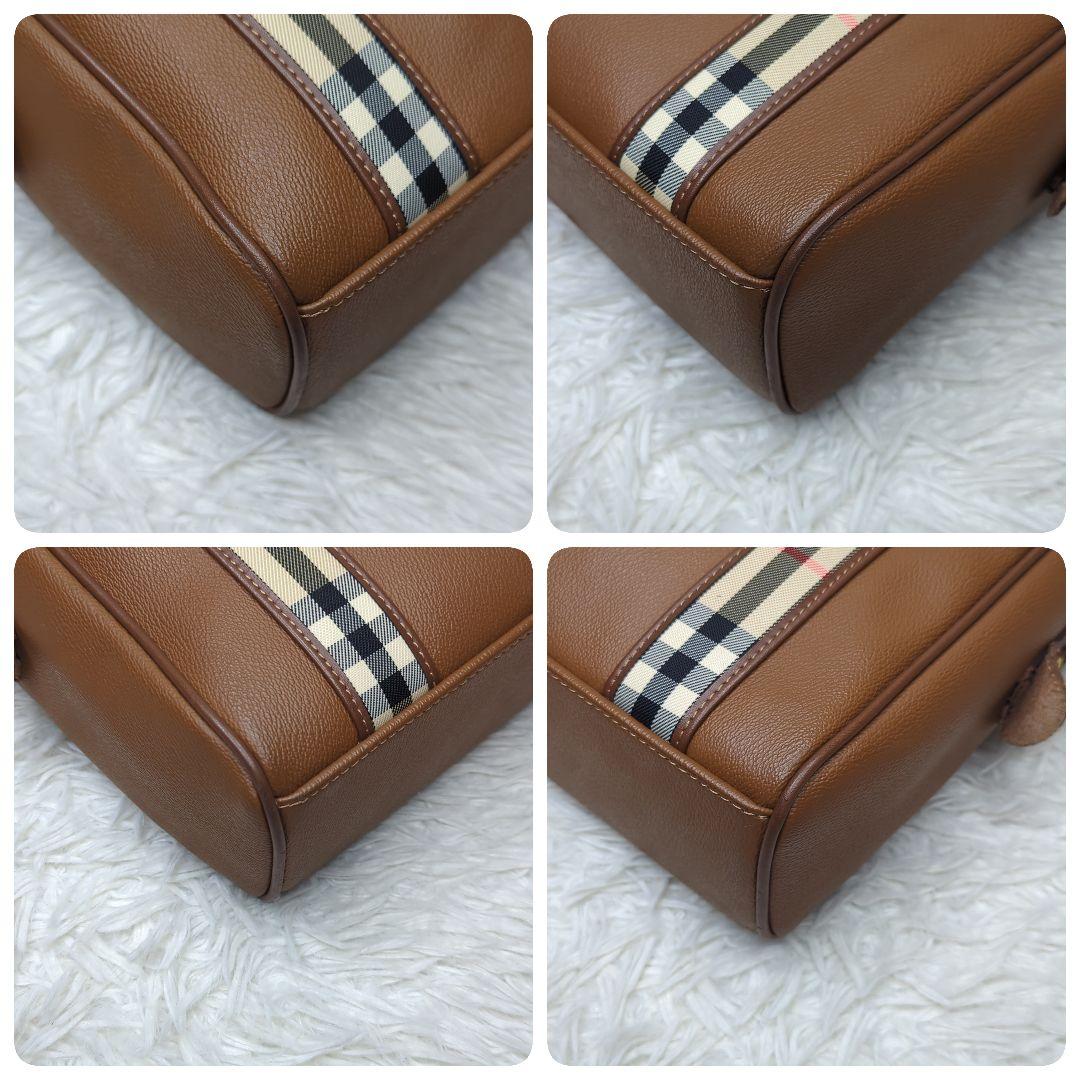 美品✨バーバリー シューズバッグ レザー ブラウン ノバチェック ゴルフ
