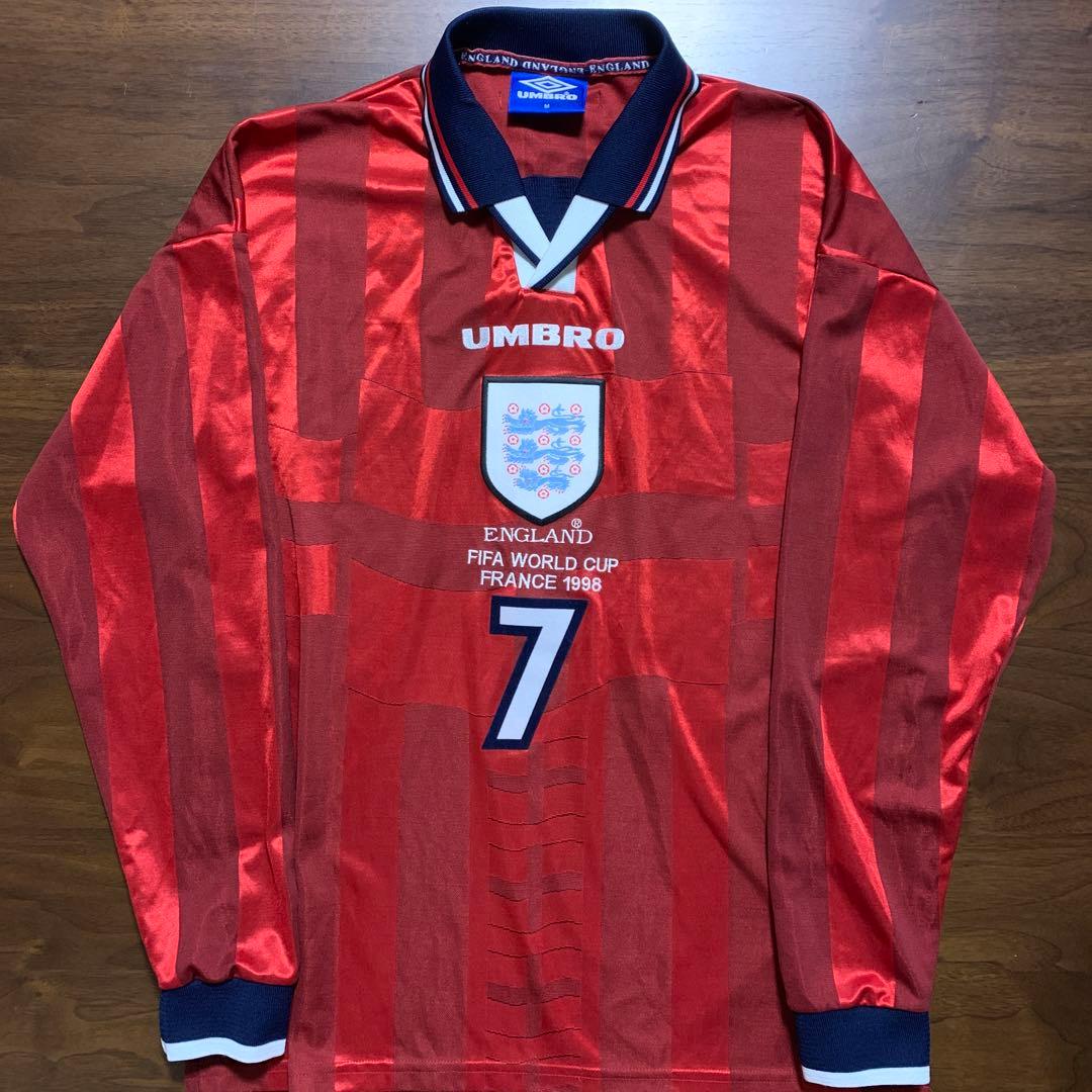 正規品 英国製  1998年 イングランド代表 アウェイ長袖 No.7 ベッカム