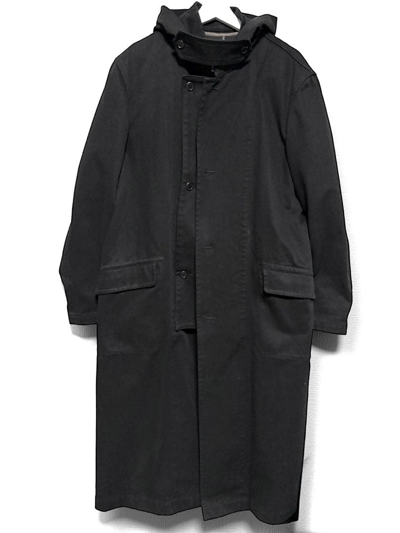ヨウジヤマモト/ミリタリーライナー/フラップ/フーデッドロング/モッズコート/黒