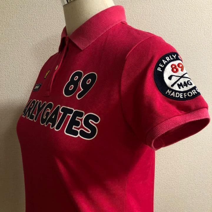 パーリーゲイツ ニコちゃん ポロシャツ 日本製 レッド系 サイズ0