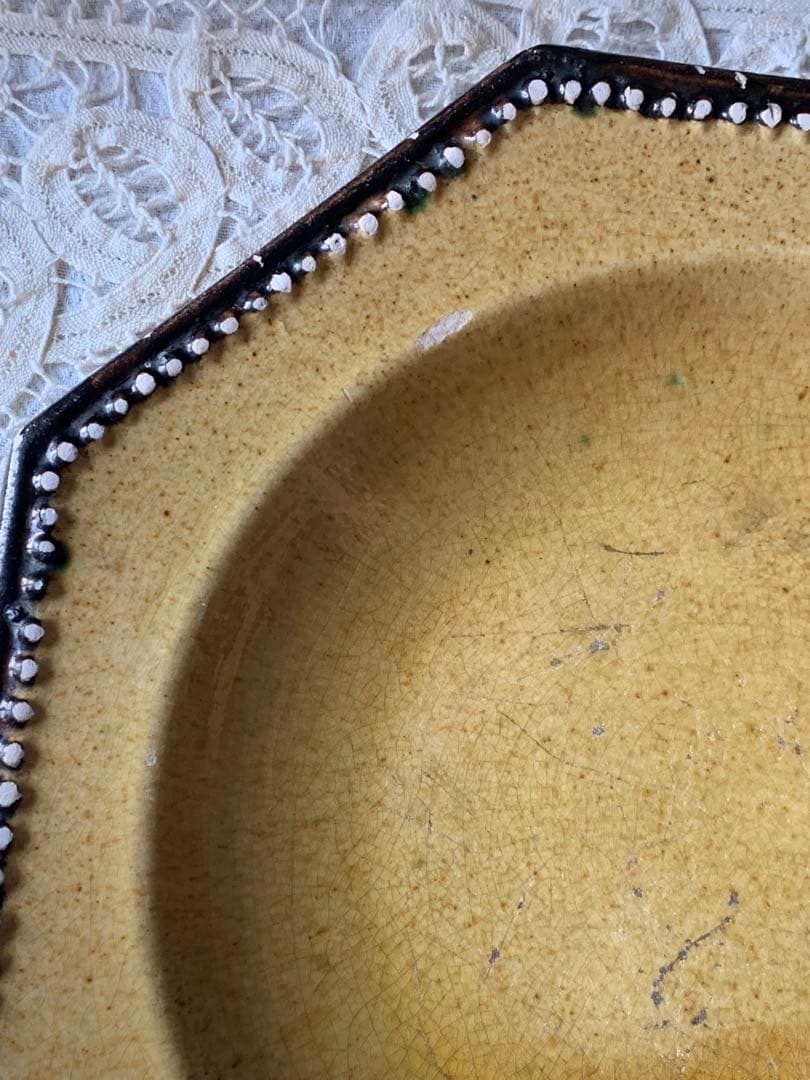 フランスアンティーク 南仏陶器 アプト焼 オクトゴナルプレート　深皿 黄釉