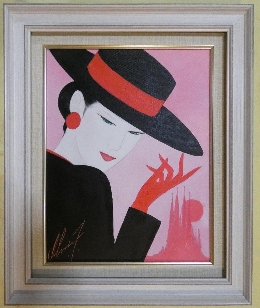 油絵 人物　額付き　鹤田一郎　 F6 【　美人像　】手描き