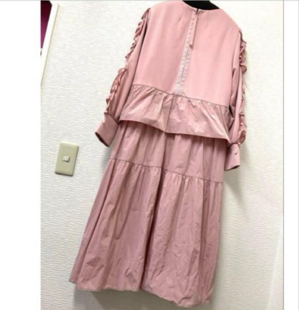 スーパービューティー♡ 袖フリルデザイン ダンボールニット×タフタワンピース