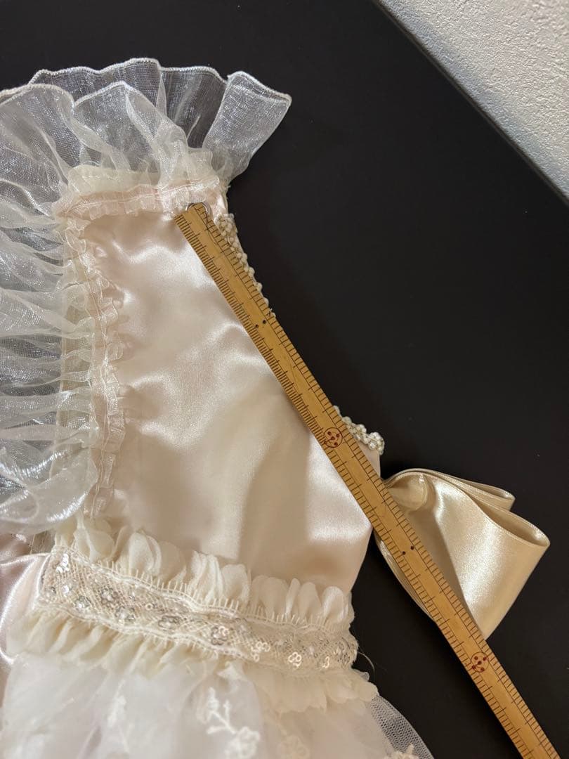 犬用ドレス アイボリー レース フリル