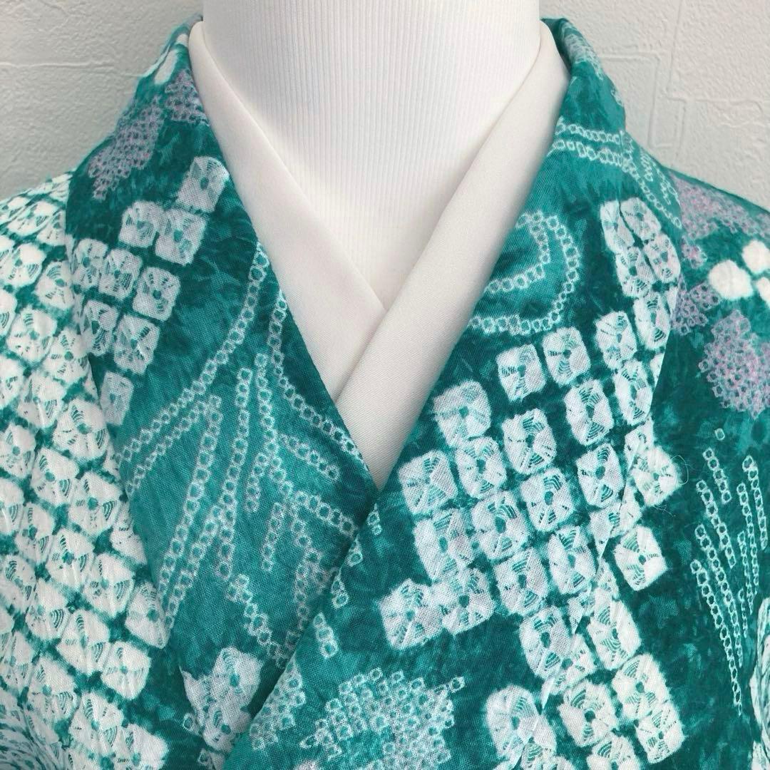 専用なまやつはし様　有松絞り浴衣　蜘蛛絞り　グリーン　花繋ぎ　手縫No.7-12