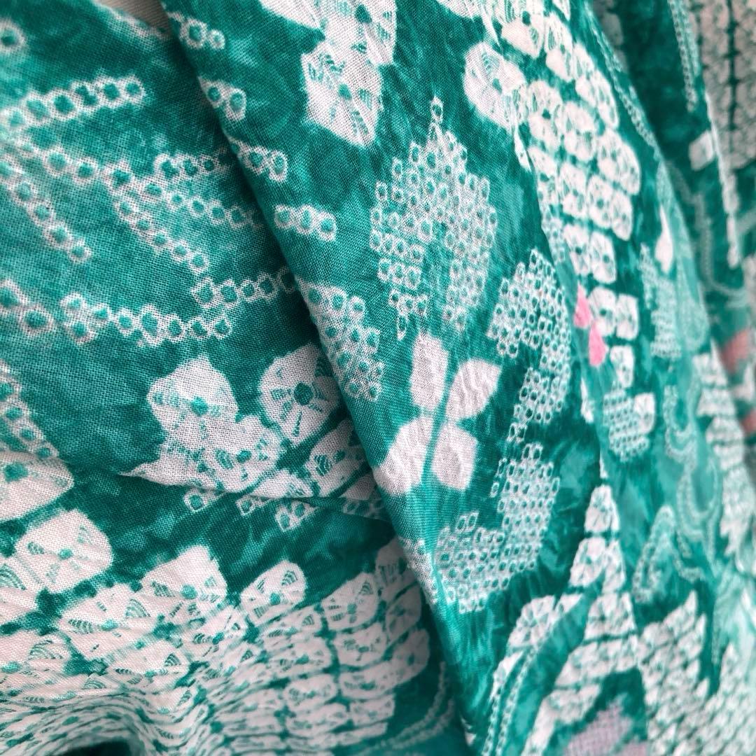 専用なまやつはし様　有松絞り浴衣　蜘蛛絞り　グリーン　花繋ぎ　手縫No.7-12