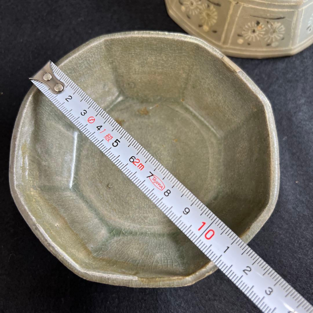 16世紀　高麗青磁　上手白泥象嵌八角鉢4客　幅約11.5㎝東Y7-1224☆2F