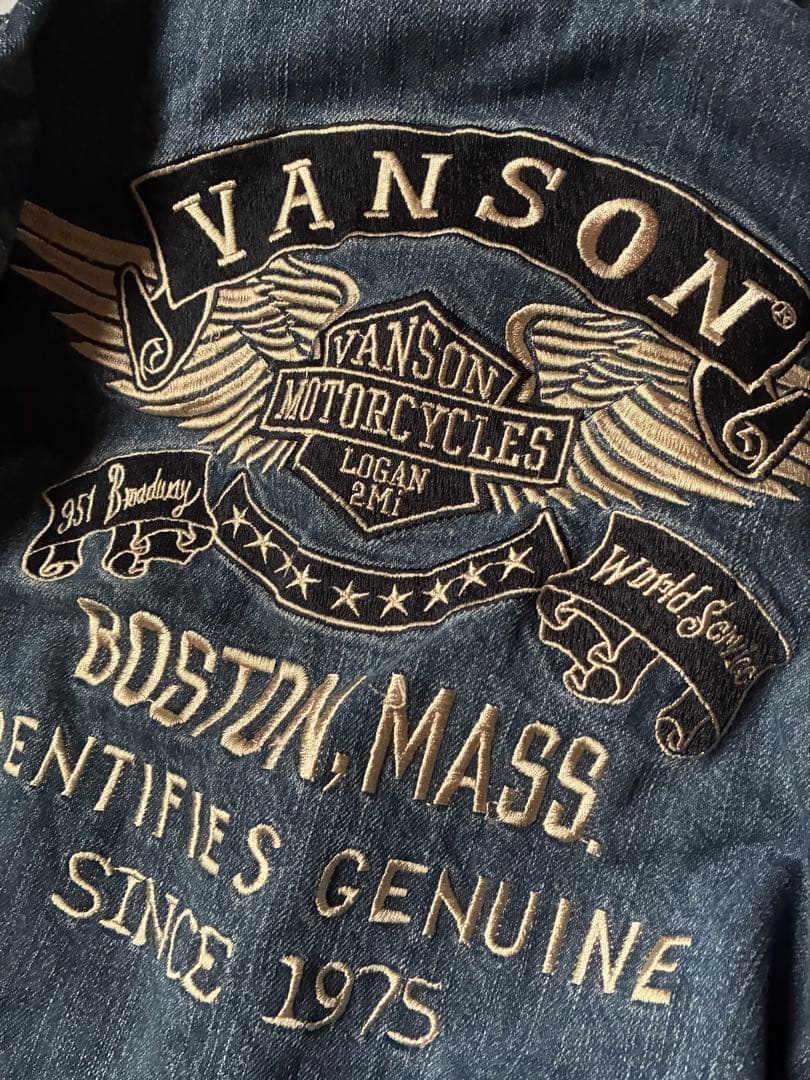 VANSON フライングエンブレム 刺繍 ダークデニム オールインワン バイカー
