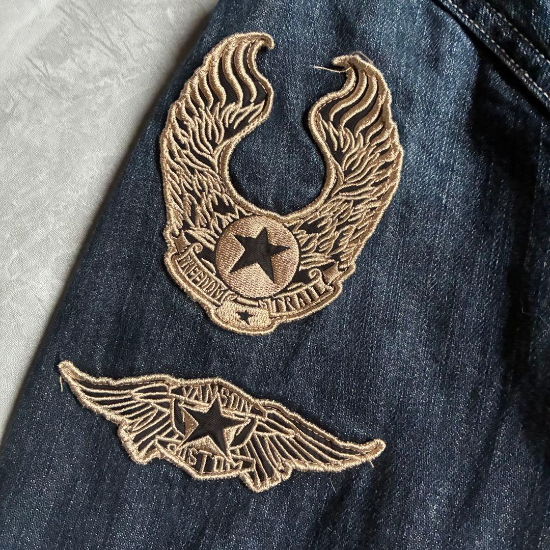 VANSON フライングエンブレム 刺繍 ダークデニム オールインワン バイカー