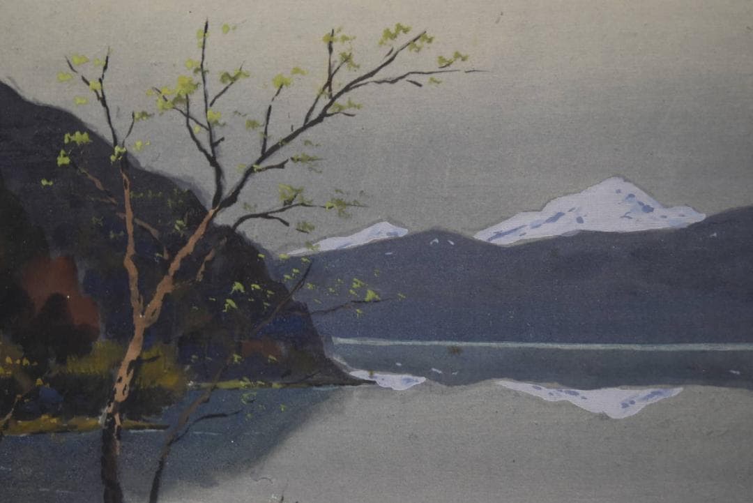 【真作】小島一谿/湖山遠眺図/掛軸/名家伝来/AA-255