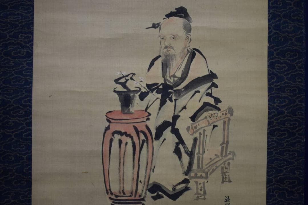 真作/狩野探信/高士観梅図/布袋屋掛軸HE-222