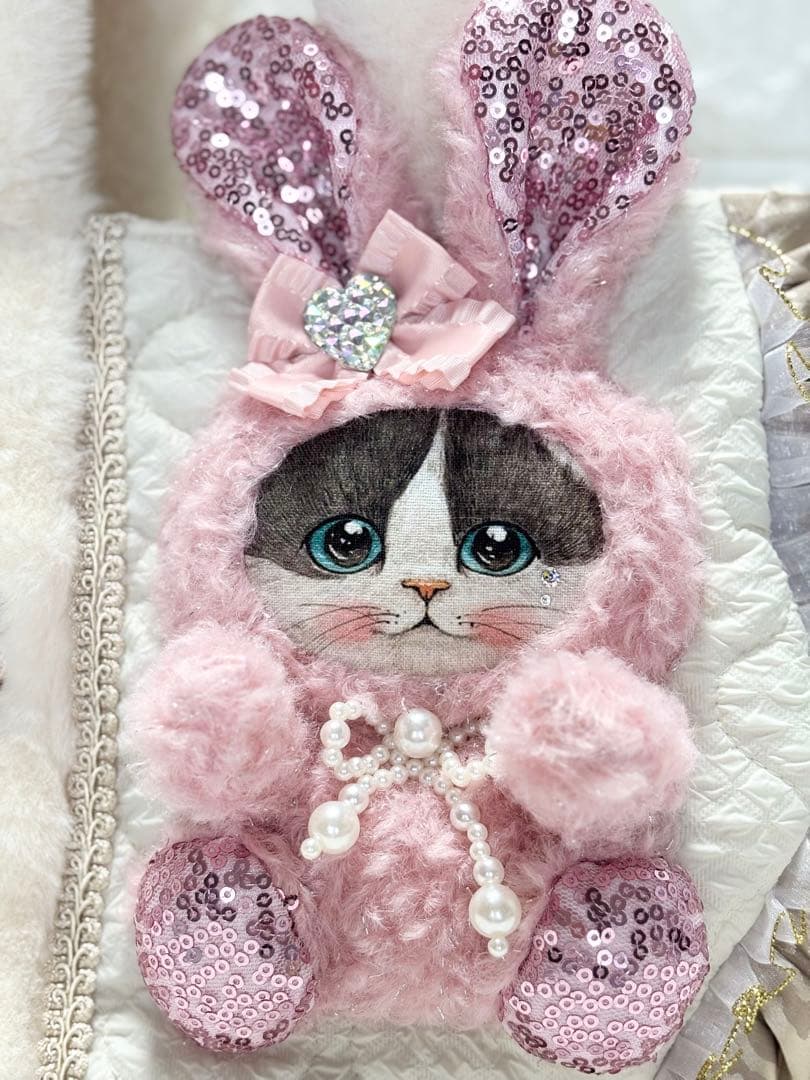 ゆ*ら様 コヤンイサムチョン　ハンドメイド　ギャザーバッグ　白ファー　ピンクうさ