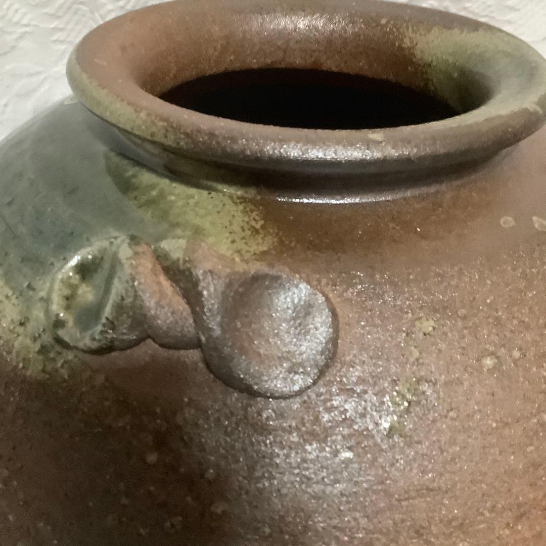 【新品　未使用】　信楽焼　「明山作」　花瓶　大型　取手茶道具　桐箱入り