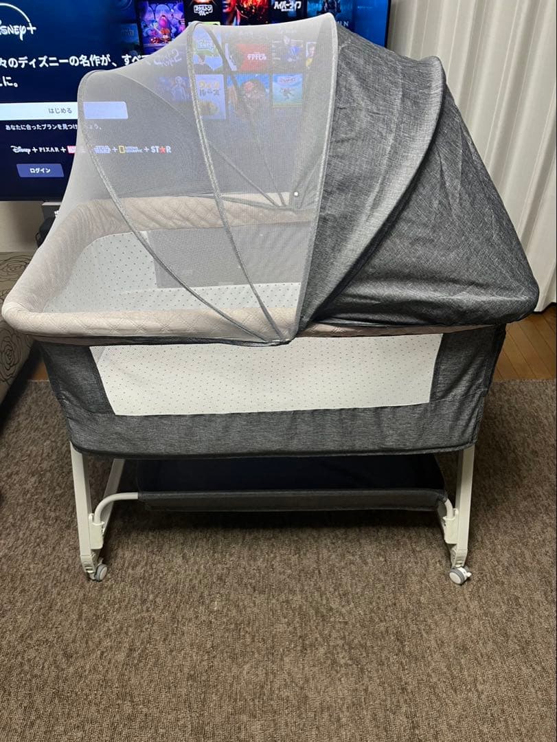 KiNO LiNPO ベビーベッド 蚊帳 収納バスケット 収納ケース付き