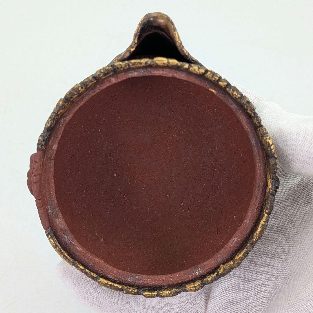 鈴木篤夫 備前焼 金彩備前龍摘宝瓶 四方桟共箱共布栞 手造り宝瓶 煎茶道具 竜