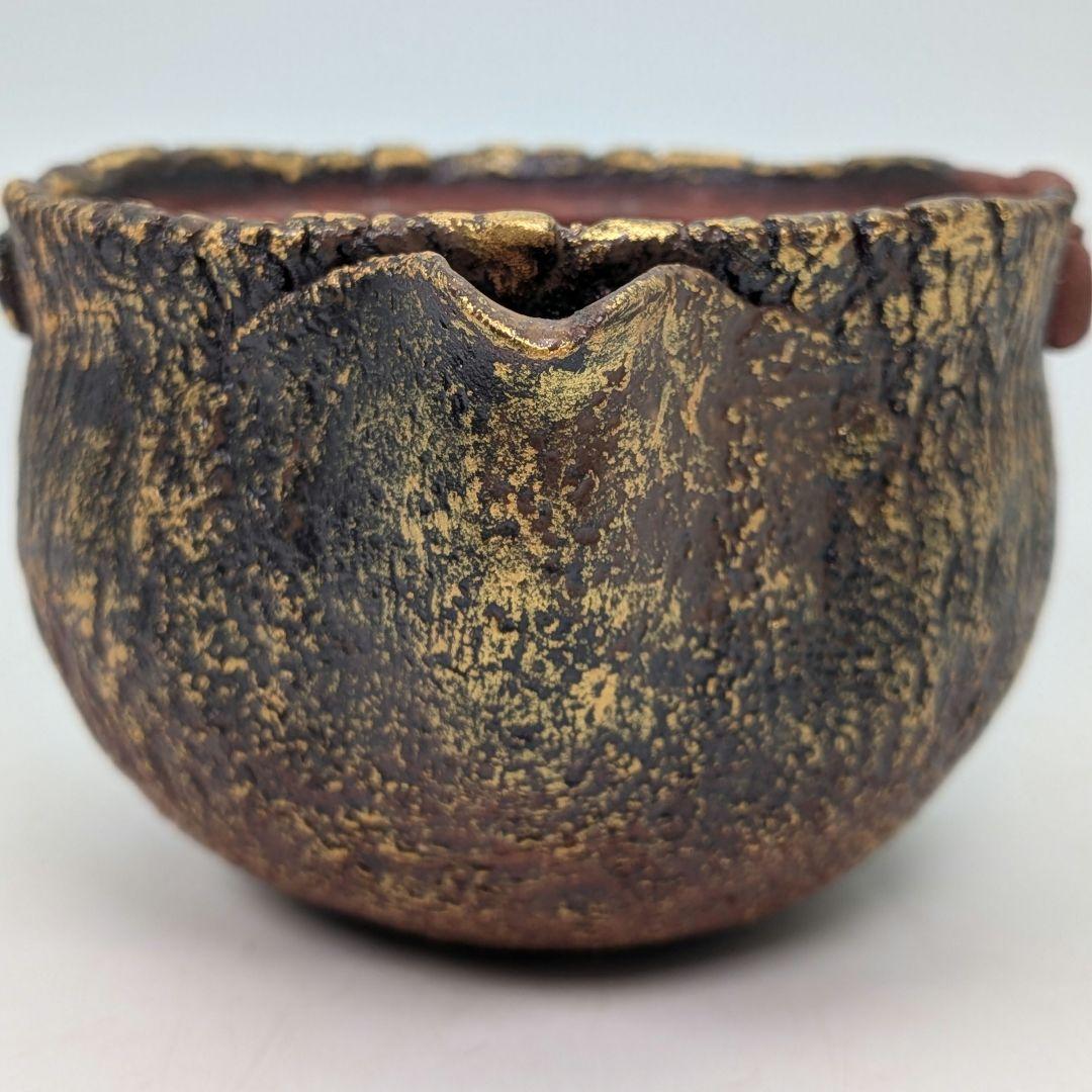 鈴木篤夫 備前焼 金彩備前龍摘宝瓶 四方桟共箱共布栞 手造り宝瓶 煎茶道具 竜