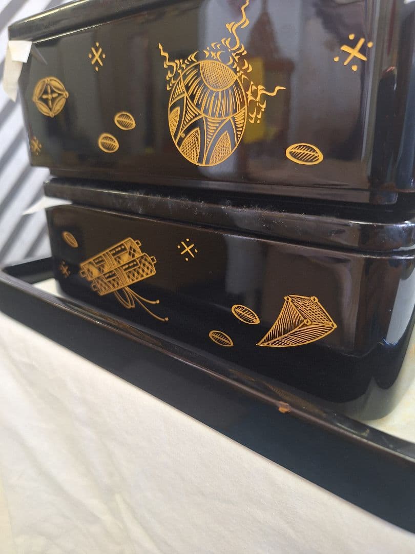 新品！河和田(かわだ越前)漆塗り　二重二枚蓋　宝づくし 二段かさね御重 二枚 蓋