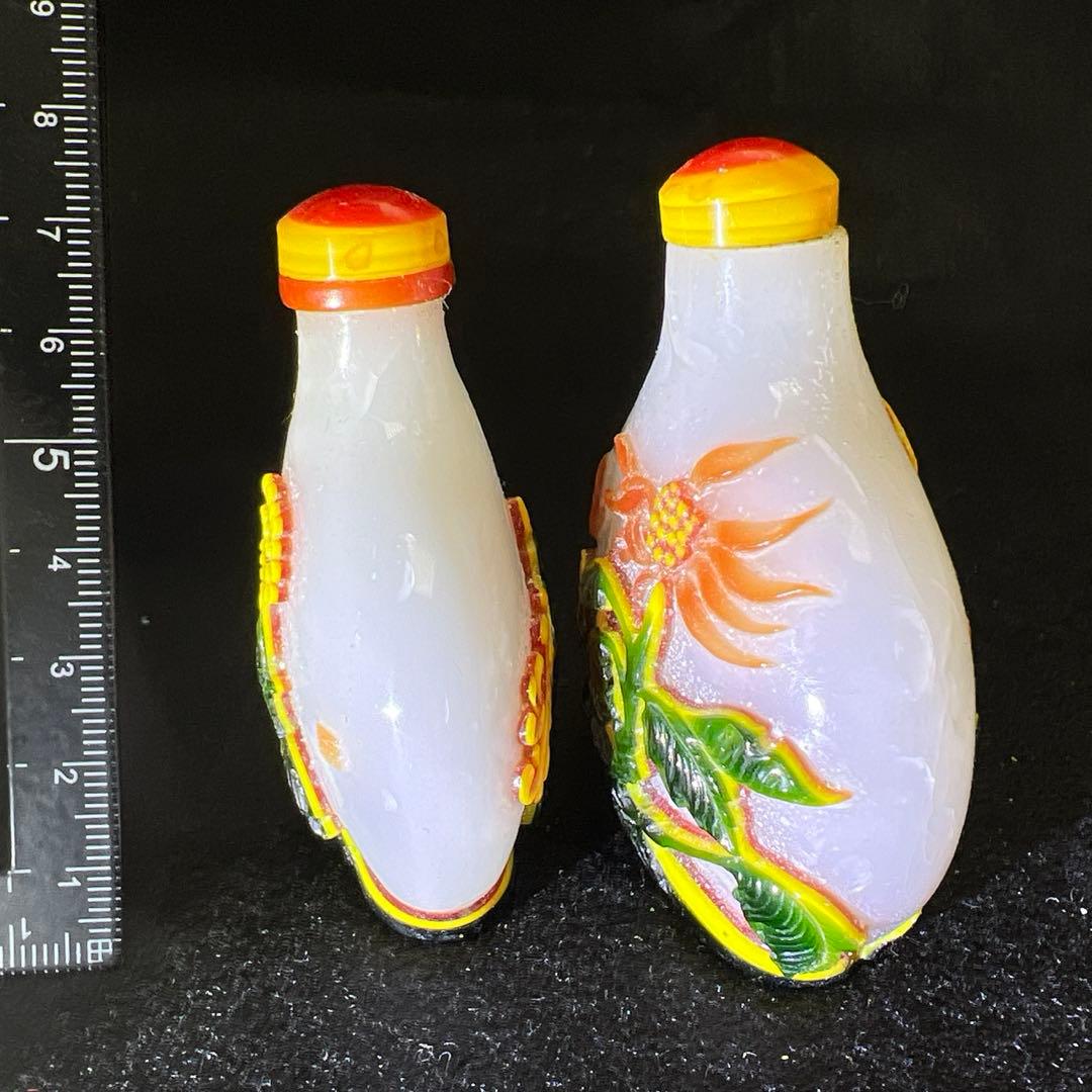 中国古玩　乾隆ガラス鼻煙香　木箱付　高さ約7㎝　東Y8-0122☆2F