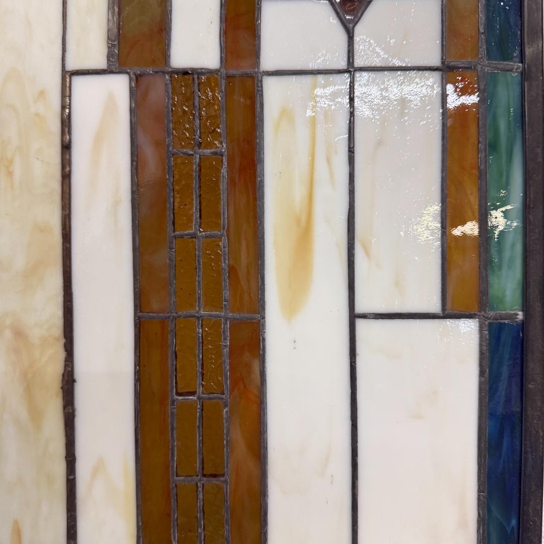 特大 62cm ステンドグラス パネル フランク・ロイド・ライト風 幾何学模様