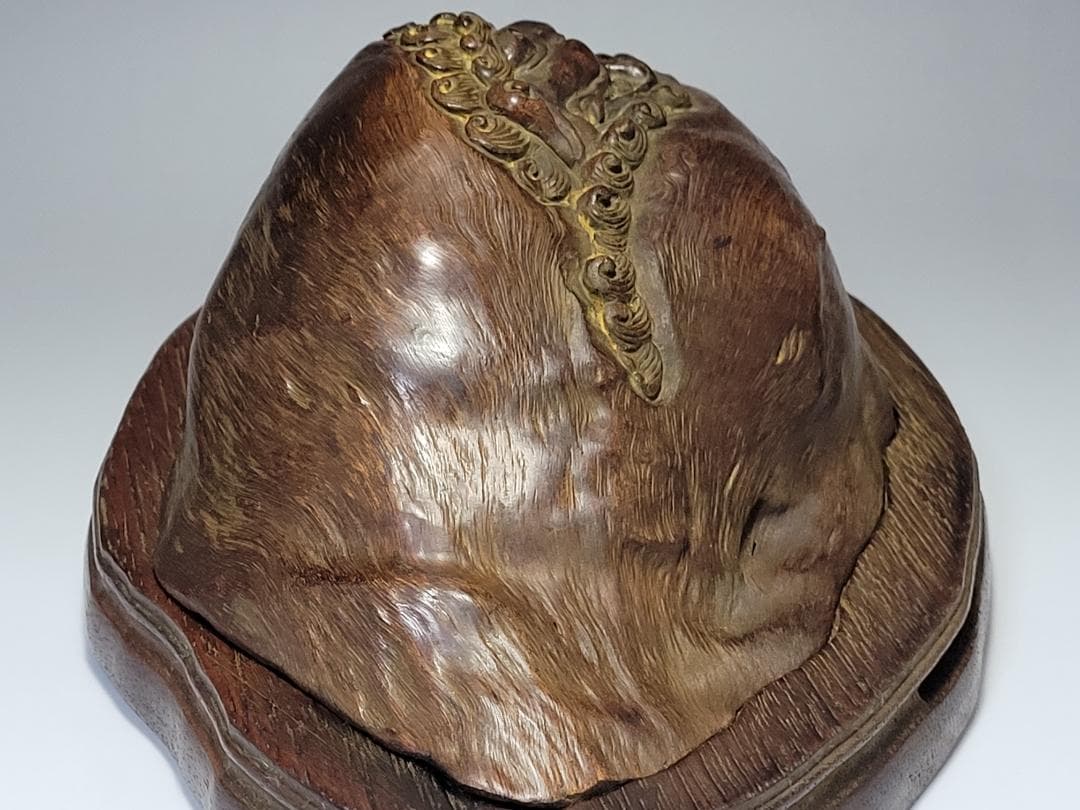 天然木造 神獣型 香炉 明清時代 幅約24.1cm