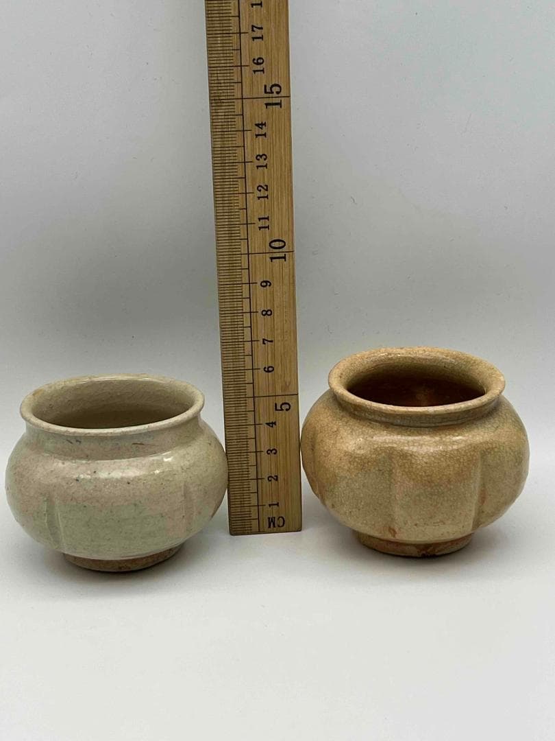 宋時代　白磁 青白磁瓜棱壺二個　茶入れ　煎茶道具　唐物(C-59)