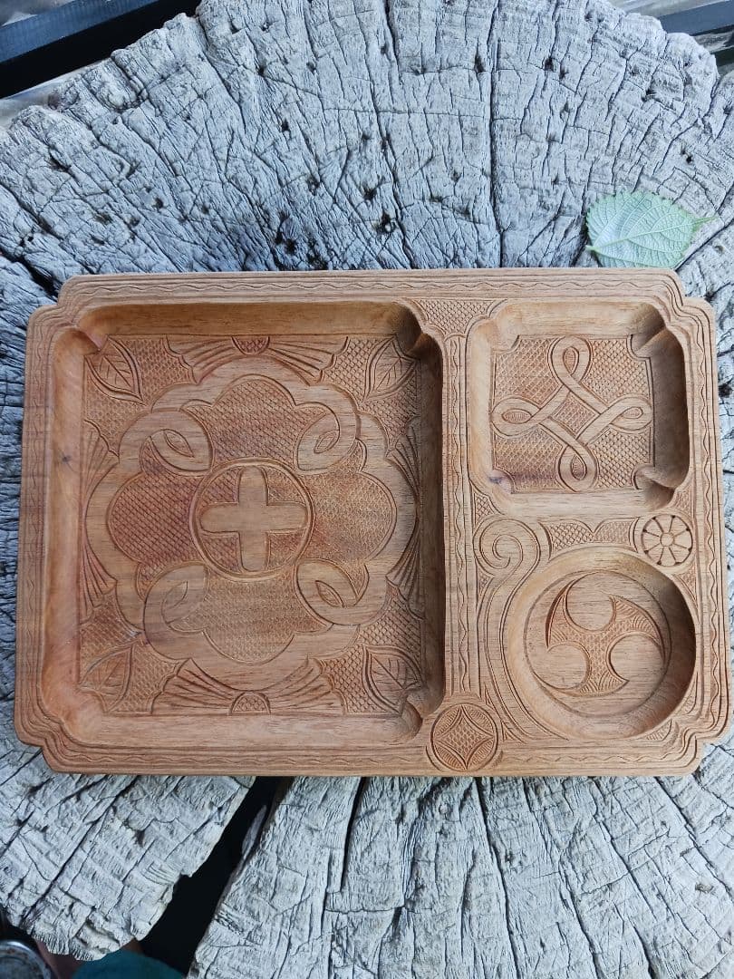 子持ち盆　イタ　アイヌ　縄文　文様　伝統工芸　御盆　アンティーク　食器　神代文字