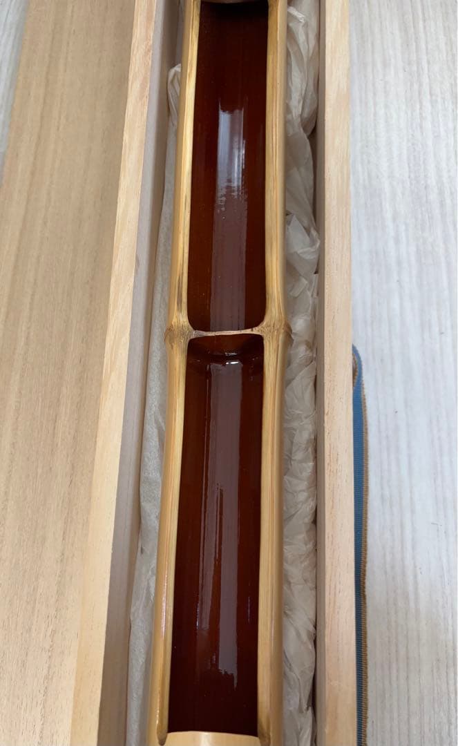 生野徳三 白竹掛筒華入 白竹歌華筒 内朱塗 華入れ 全長約136㎝ -483-