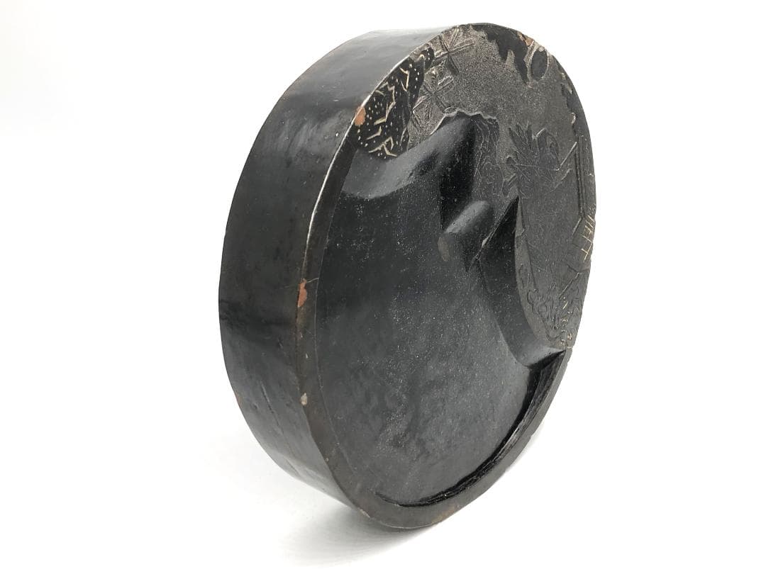 【 黒色澄泥硯 】　本阿弥光悦 作/土佐光起 下絵　伝世品　　O1205E