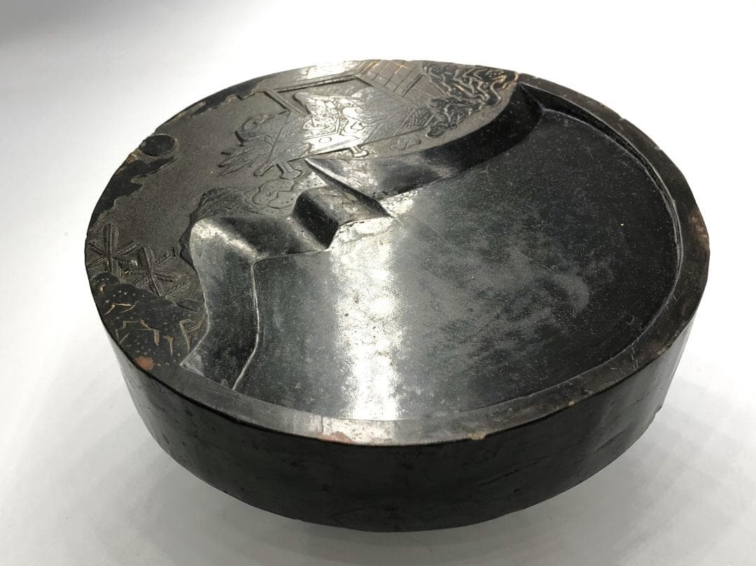 【 黒色澄泥硯 】　本阿弥光悦 作/土佐光起 下絵　伝世品　　O1205E