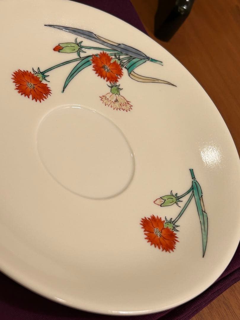 人間国宝 十四代 柿右衛門 本人作 濁手 撫子文 珈琲碗 カップ&ソーサー