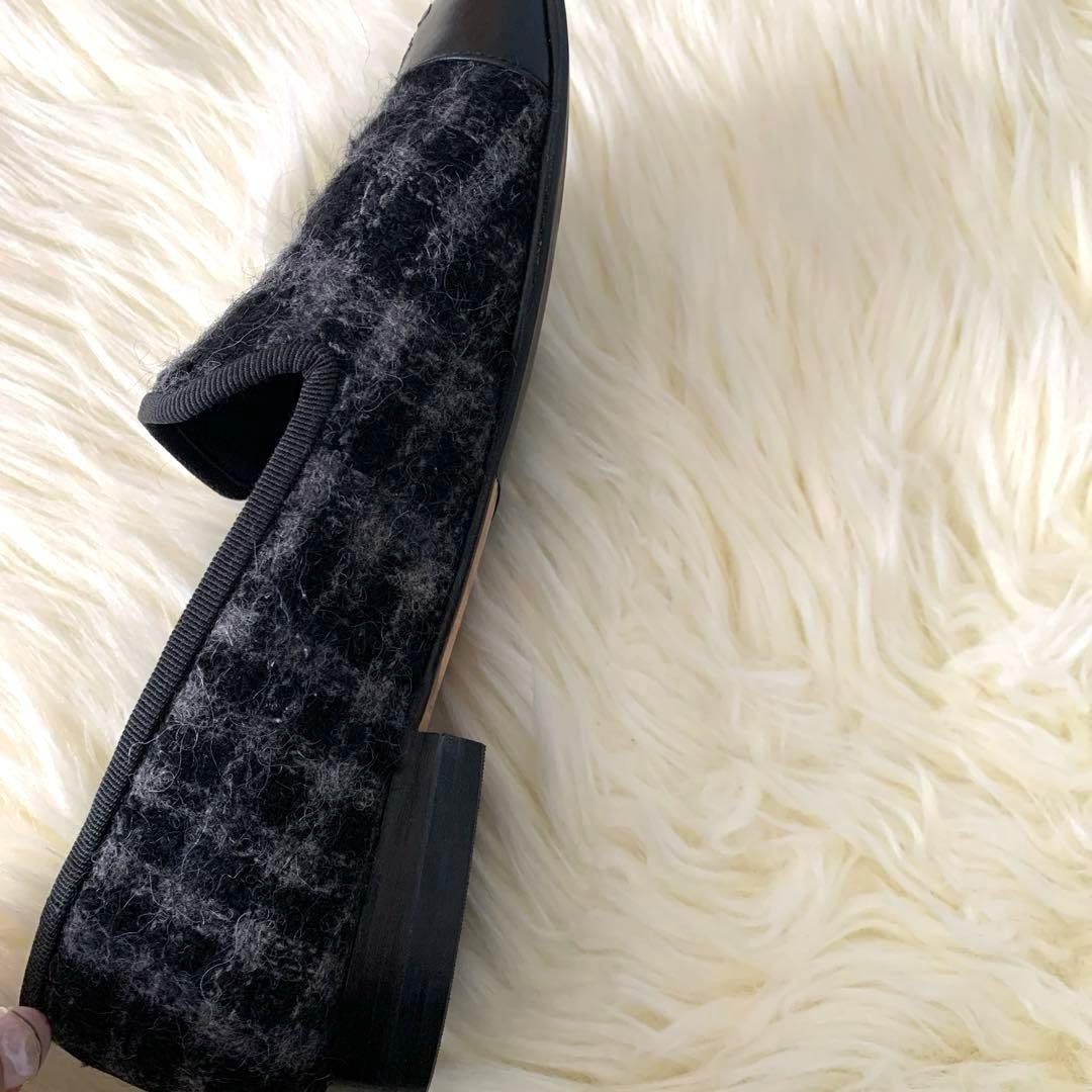 CHANEL チェック柄ツウィードパンプスフラットシューズ351/2 22.5