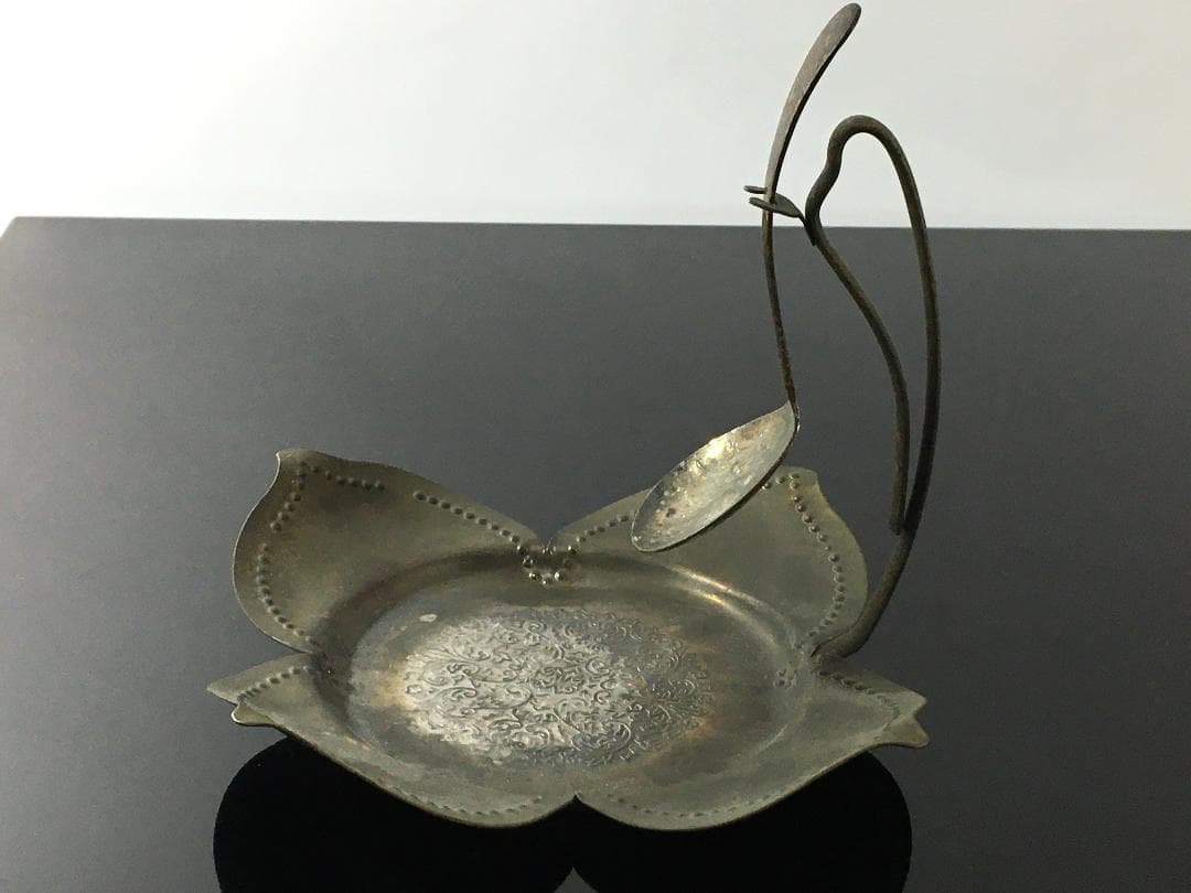 イギリス製 アンティークシルバープレート 台 スプーン ティー アールヌーヴォー