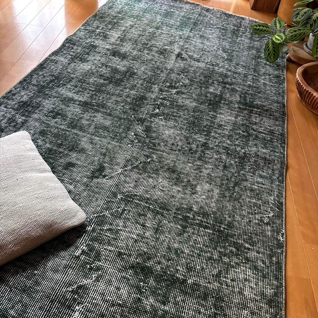 94.5×206ビリジアングリーン　ワンカラー　貴重トルコヴィンテージラグ