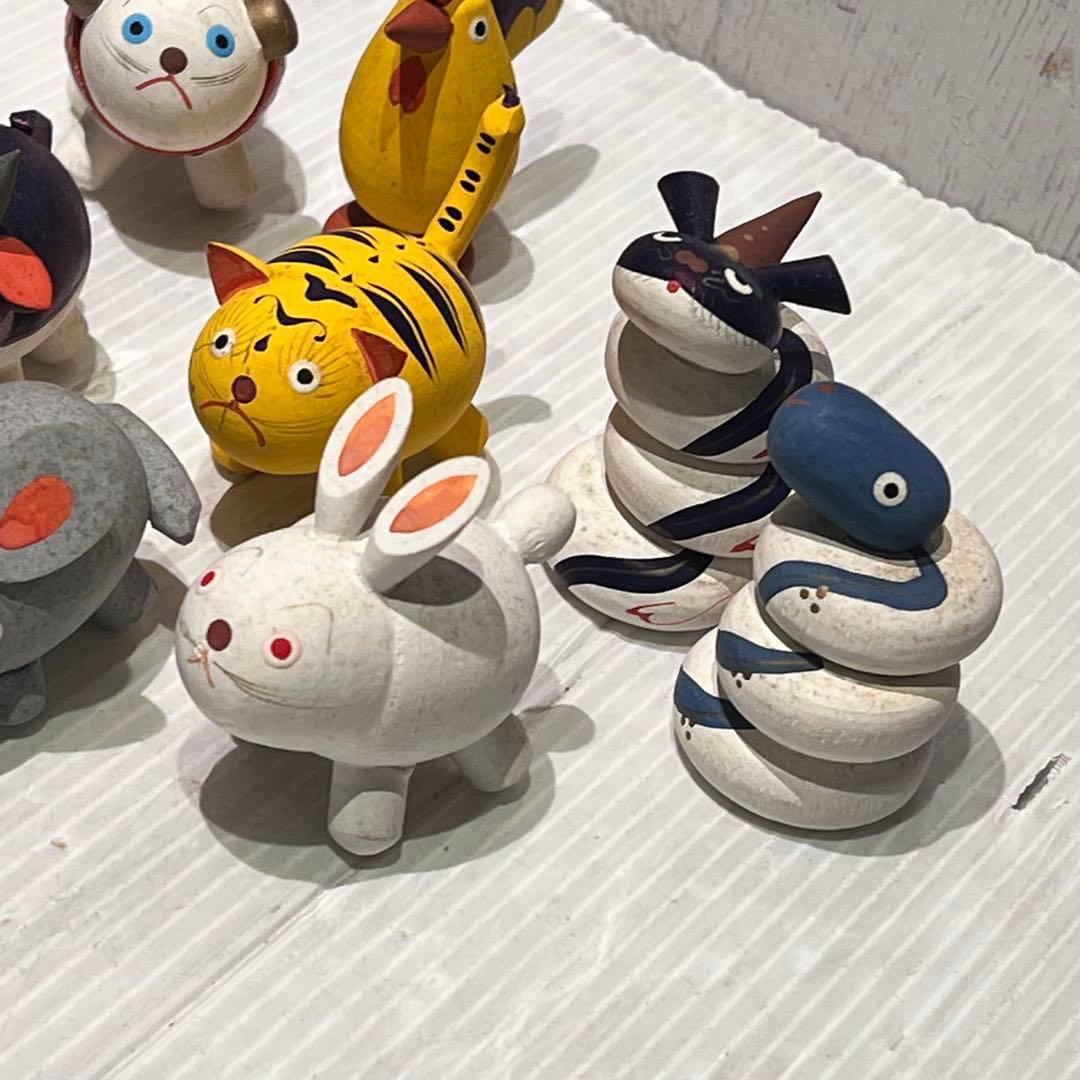 【おぐら屋　木彫人形十二支】　おまとめ　鳥取県　岩美　郷土玩具　挽物細工